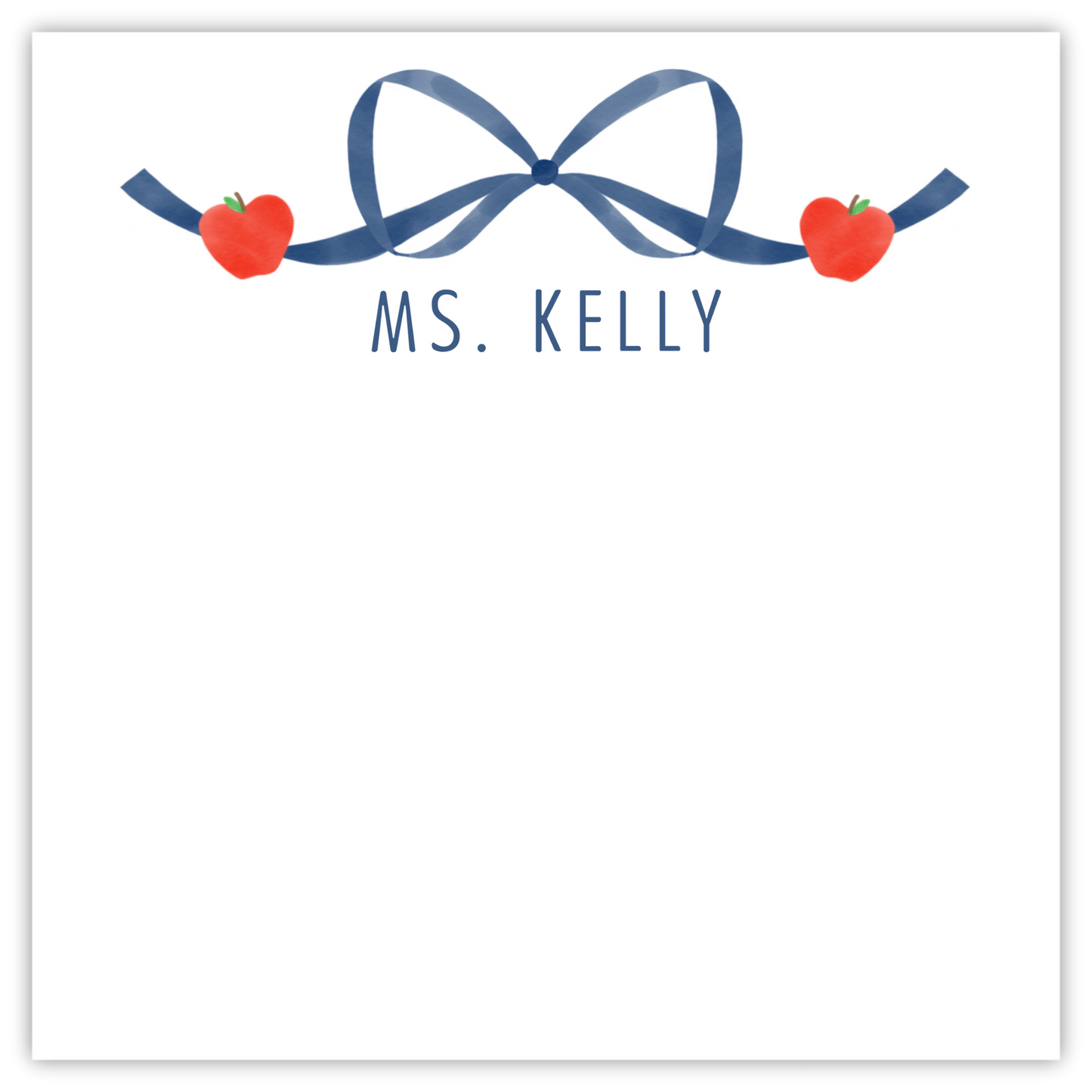 teacher notepad with blue bow and apples, ShooFly Paper Co. Auburn, Alabama