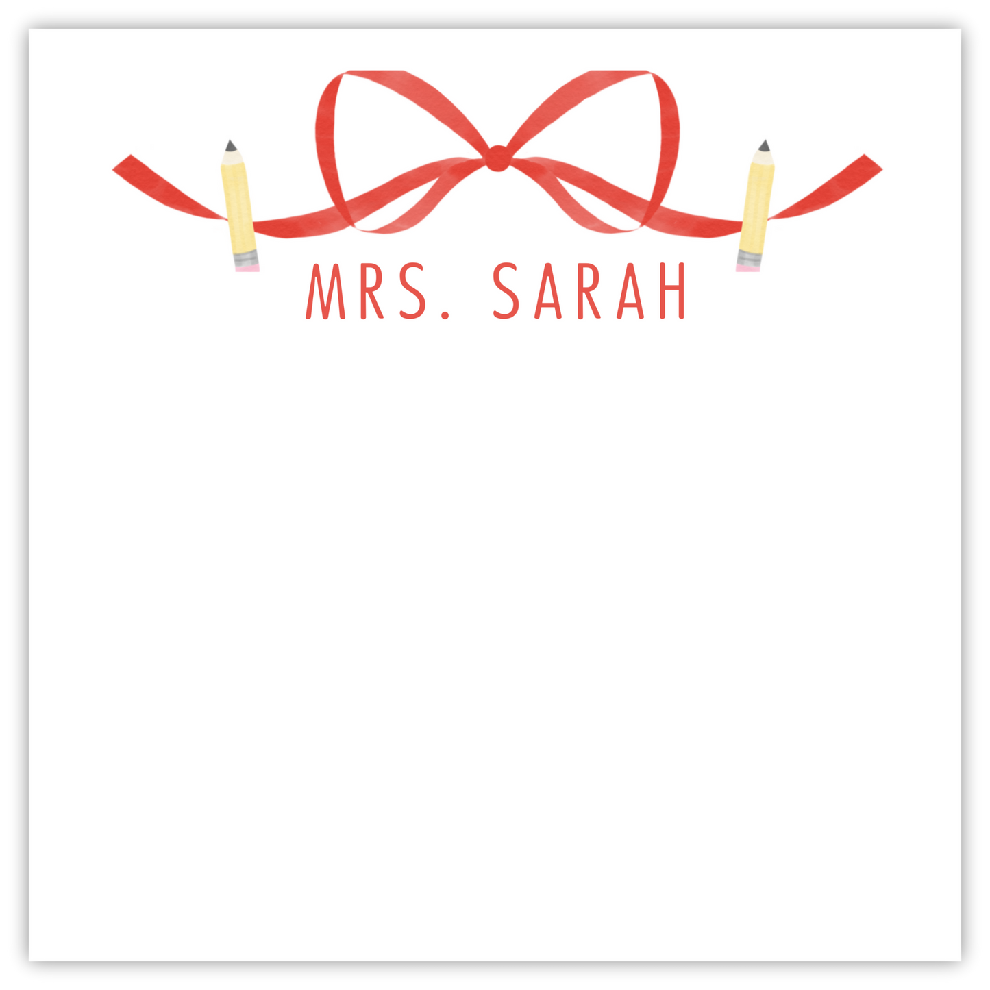 teacher notepad with red bow and pencils, ShooFly Paper Co. Auburn, Alabama