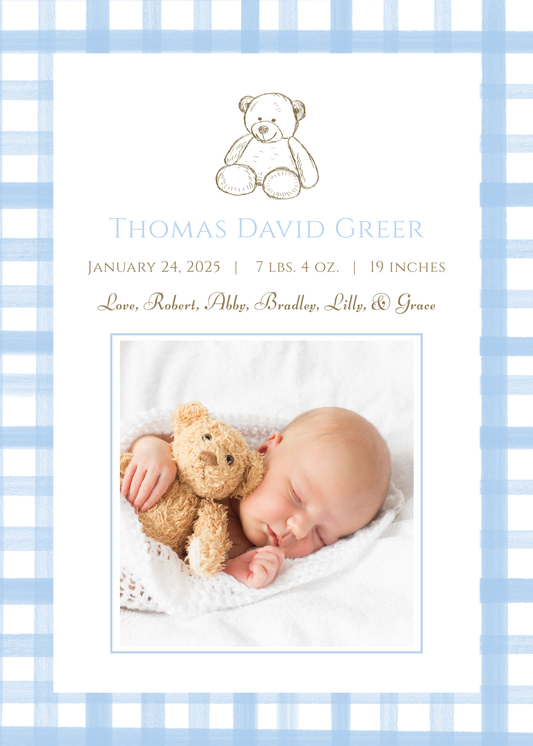 Teddy Bear Birth Announcement ShooFly Paper Co.