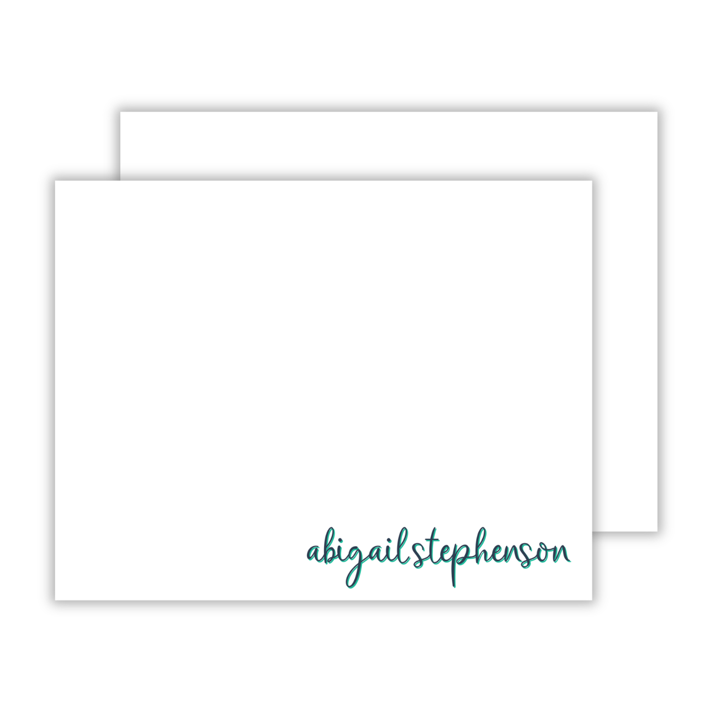 personalized notecards with two-tone cursive font name, ShooFly Paper Co. Auburn, Alabama