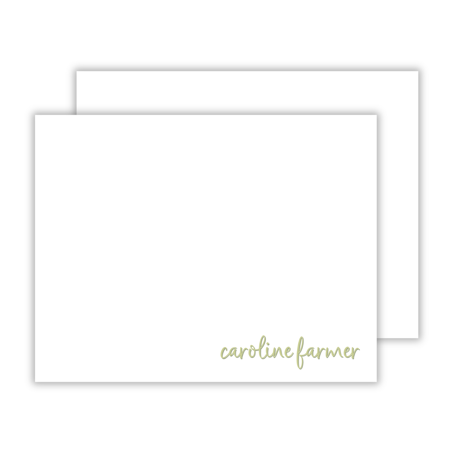 personalized notecards with two-tone cursive font name, ShooFly Paper Co. Auburn, Alabama