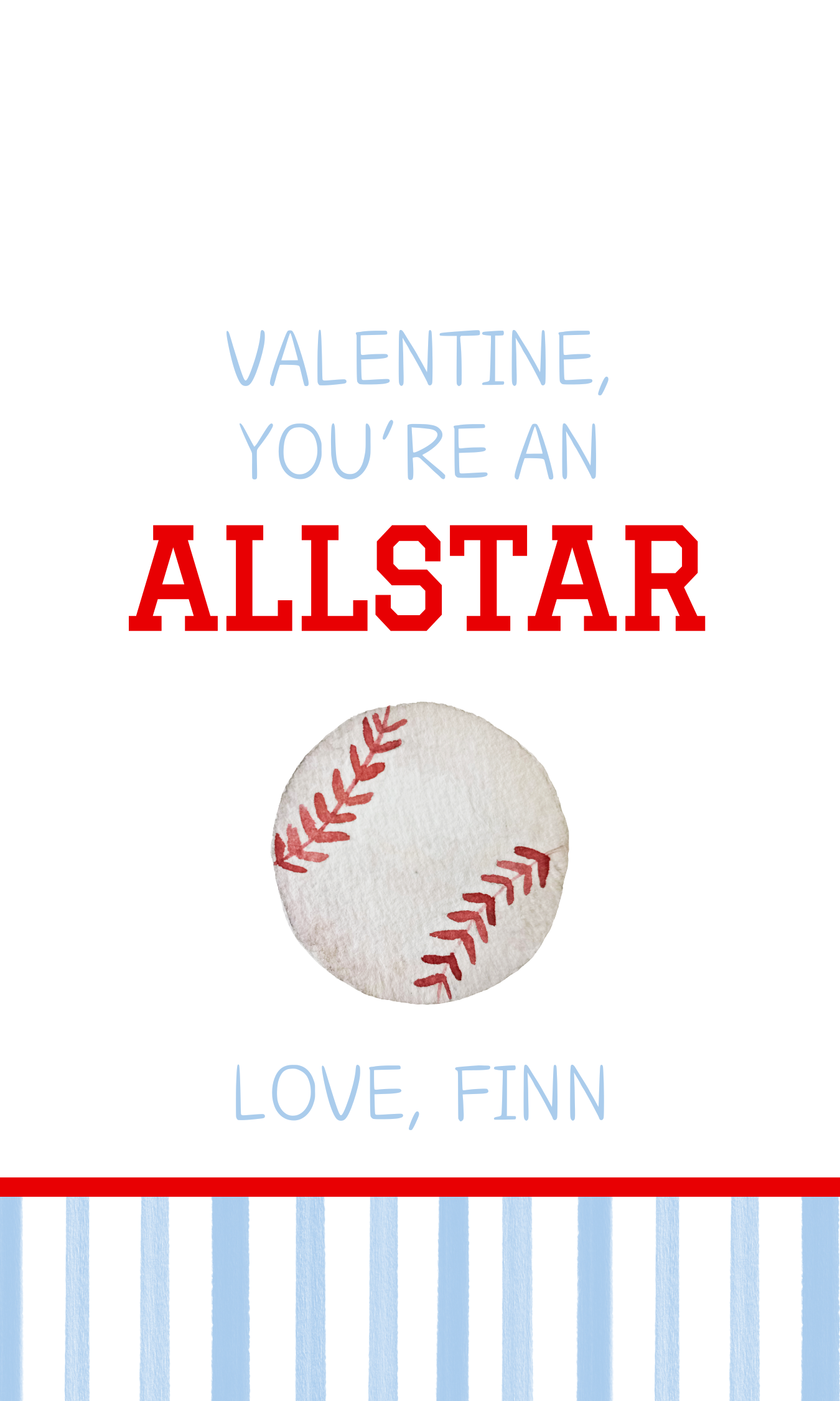 Baseball Allstar Valentines Gift Tag