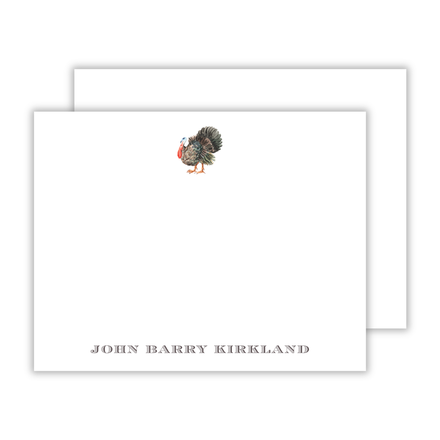 personalized men's notecard set with watercolor turkey, ShooFly Paper Co. Auburn, Alabama