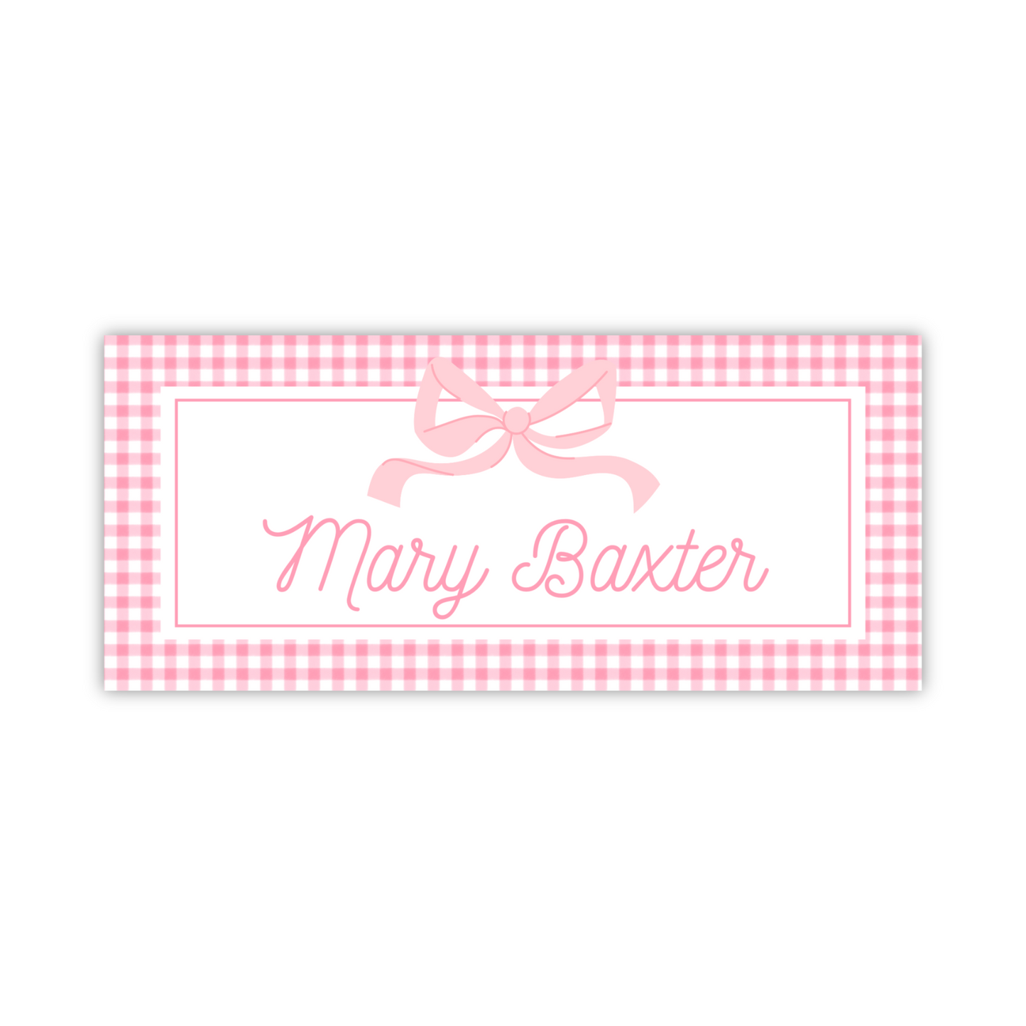 pink gingham waterproof name label for kids