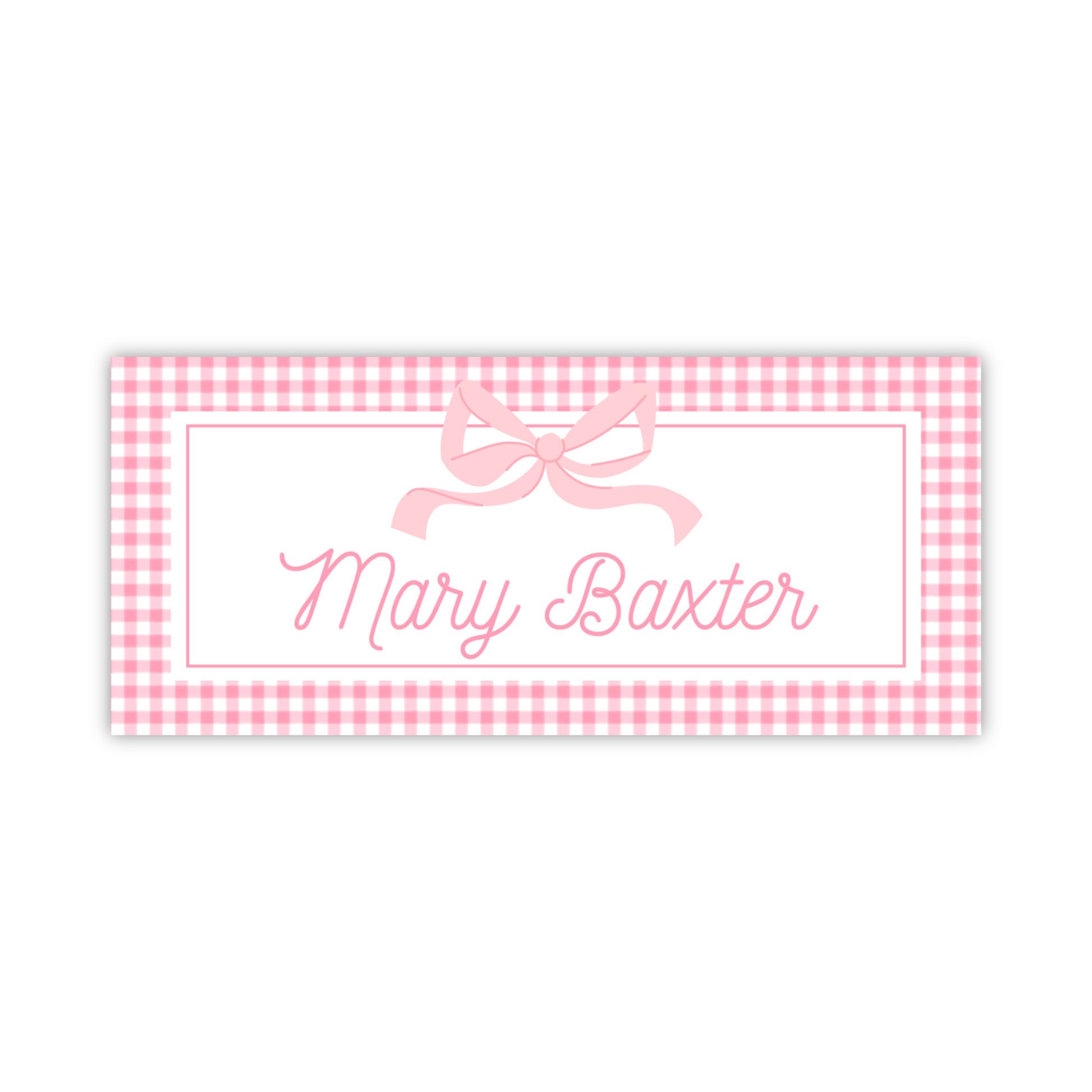 pink gingham waterproof name label for kids