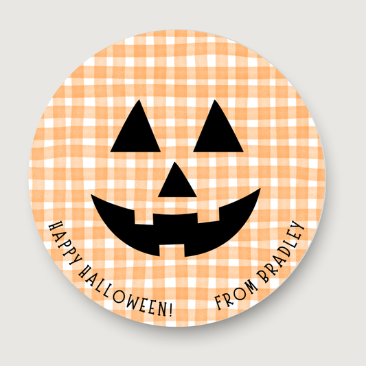 Gingham Jack-o-Lantern Halloween Gift Tag