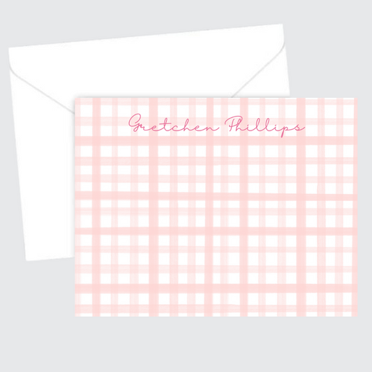 Pink Gingham Stationery Set