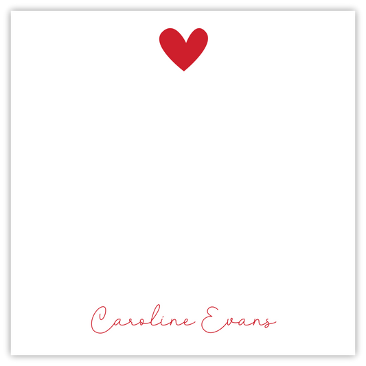 5x5 square notepad with heart and script name, ShooFly Paper Co. Auburn, Alabama