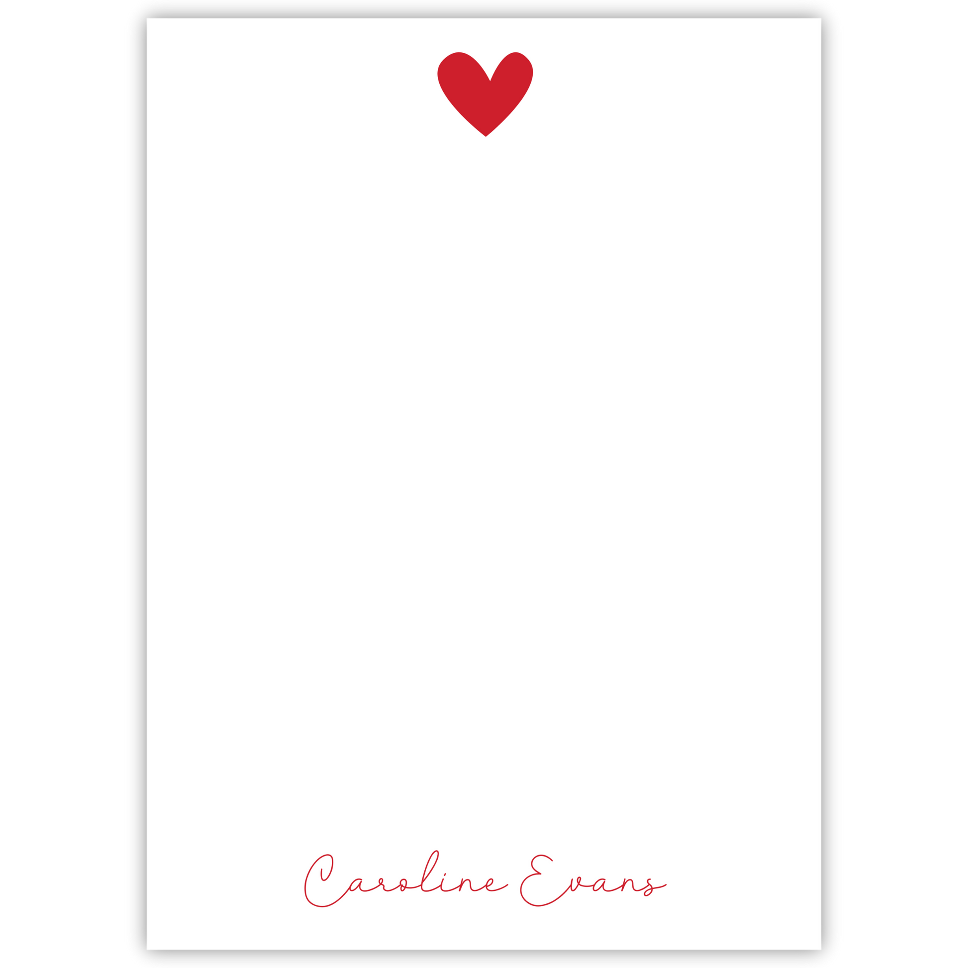 heart notepad with script name, ShooFly Paper Co. Auburn, Alabama