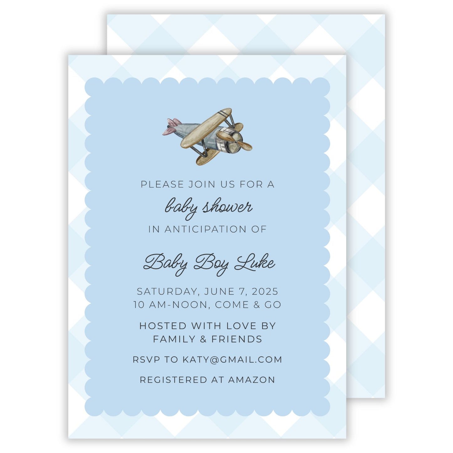 invitation for airplane baby shower, ShooFly Paper Co. Auburn, AL