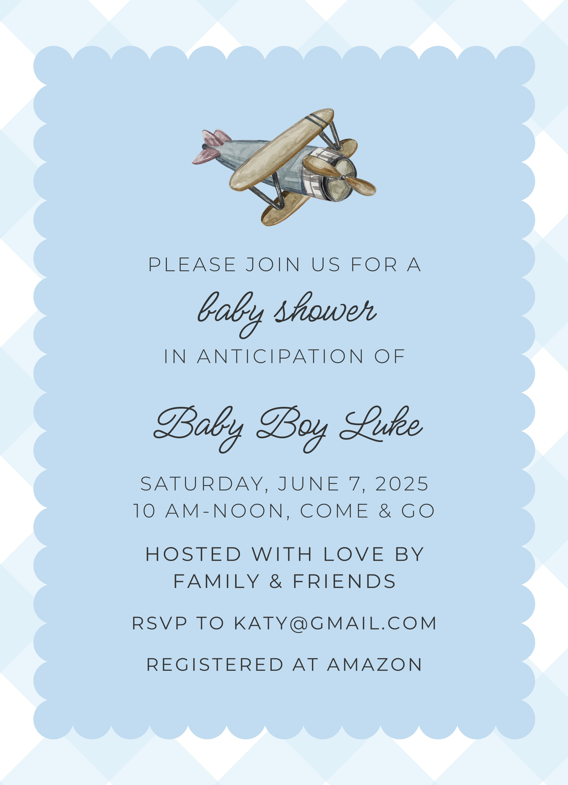 invitation for airplane baby shower, ShooFly Paper Co. Auburn, AL