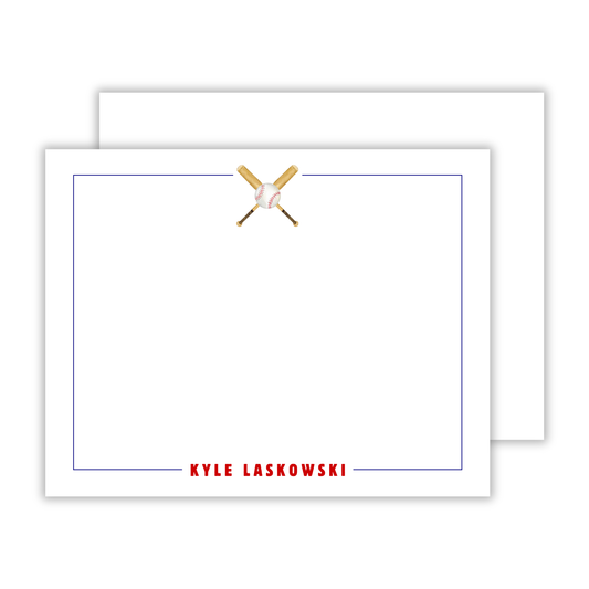 personalized notecard set with baseball and bats, shoofly paper co. auburn, al