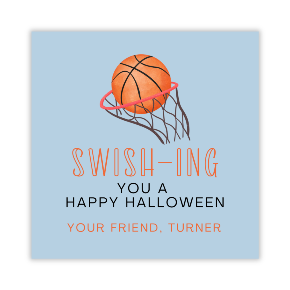 blue Halloween gift tag, swishing you a happy Halloween, ShooFly Paper Co. Auburn, Alabama
