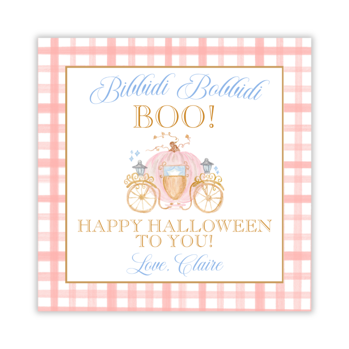party favor gift tag for cinderella themed Halloween party, ShooFly Paper Co. Auburn, Alabama