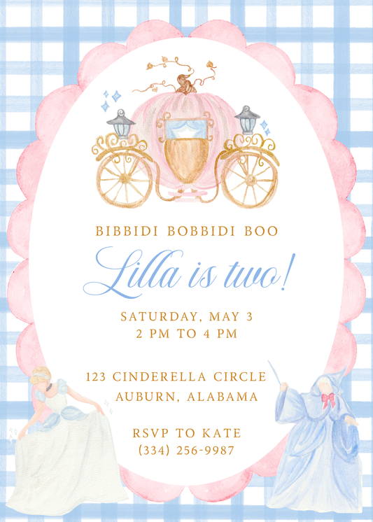 cute invitation for cinderella birthday party, ShooFly Paper Co. Auburn, Alabama