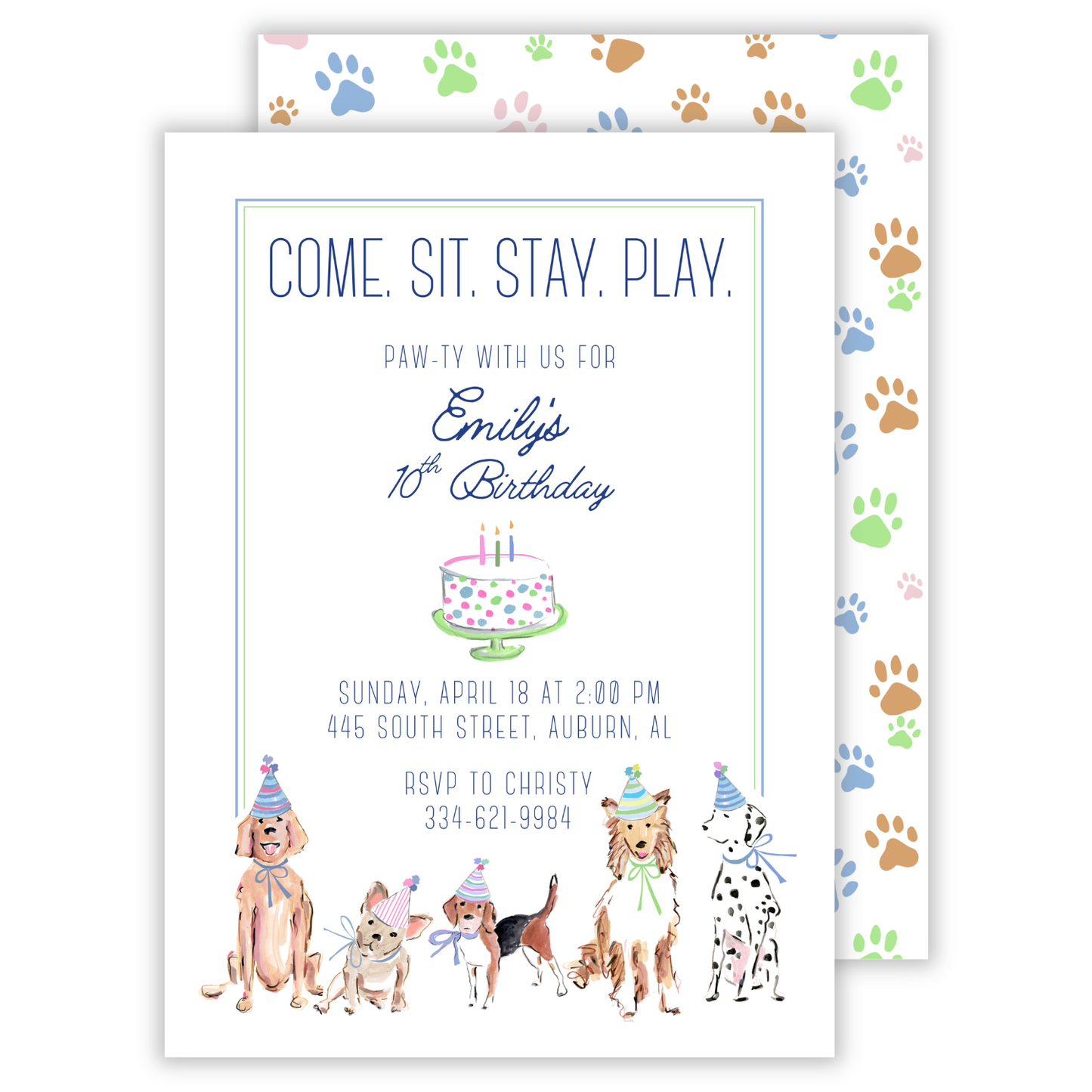 personalized birthday party invitation for a dog-themed birthday party, ShooFly Paper Co. Auburn, Alabama