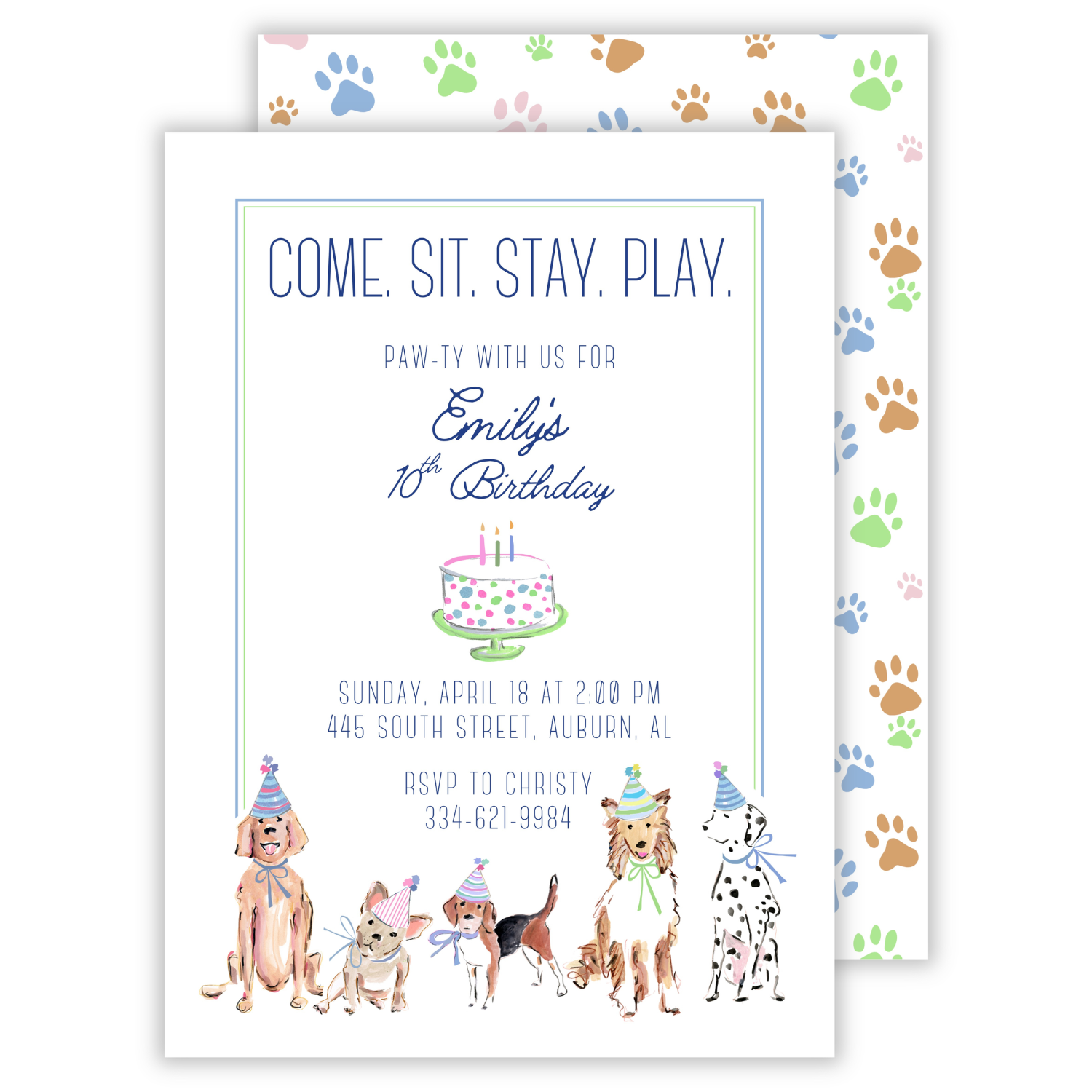 personalized birthday party invitation for a dog-themed birthday party, ShooFly Paper Co. Auburn, Alabama