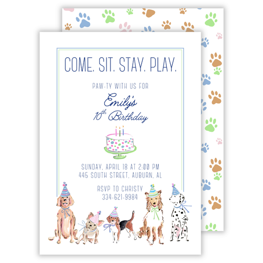 personalized birthday party invitation for a dog-themed birthday party, ShooFly Paper Co. Auburn, Alabama