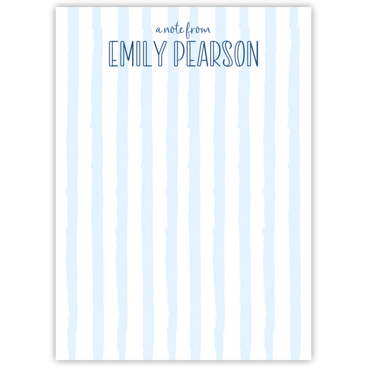 striped notepad with name; ShooFly Paper Co. Auburn, Alabama
