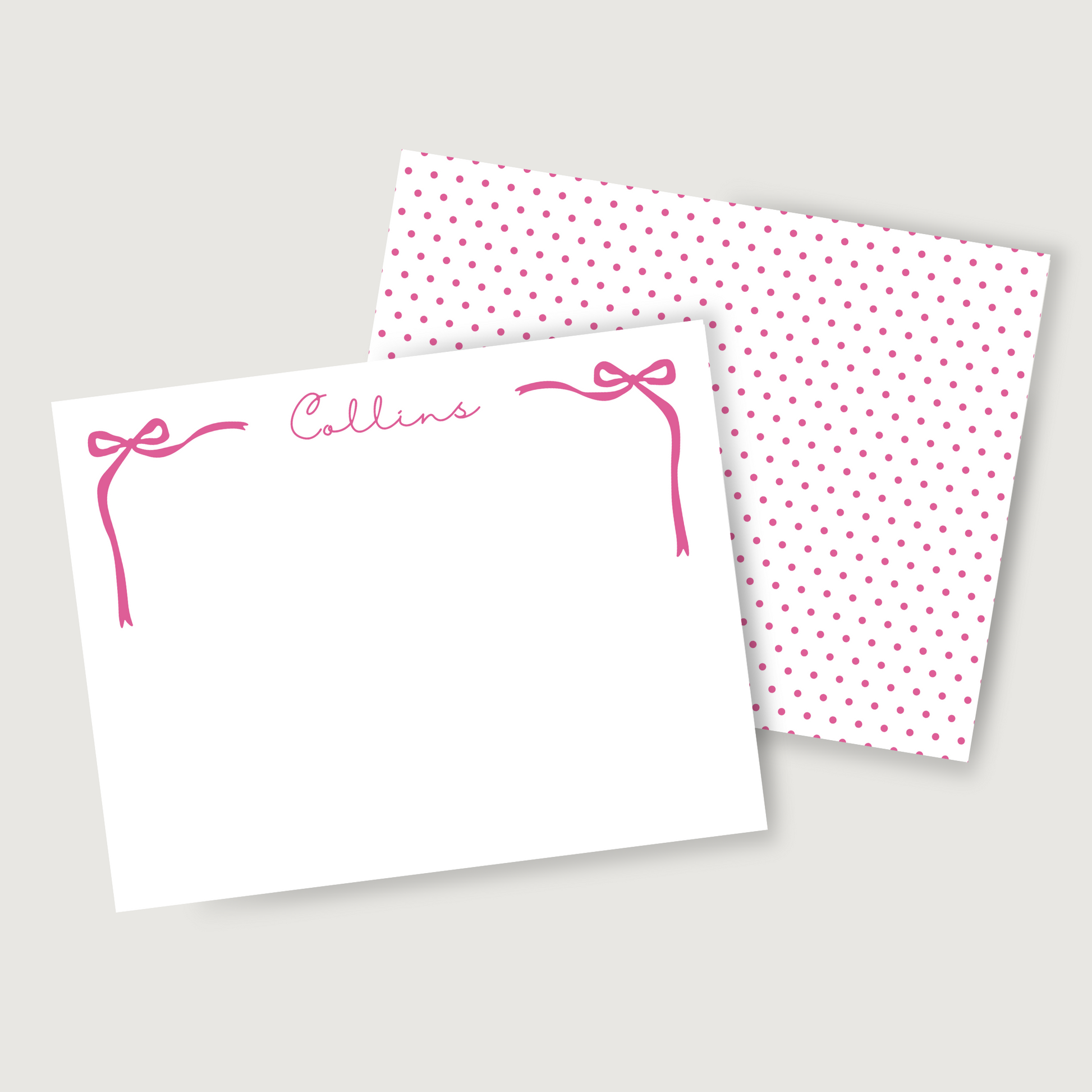 cute stationery for girls, bow notecard set, polka dots, ShooFly Paper Co.
