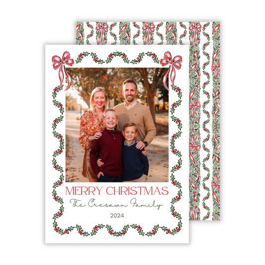 photo christmas card with bow & holly frame, ShooFly Paper Co. Auburn, Alabama