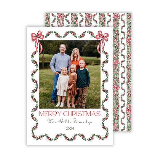 photo christmas card with bow & holly frame, ShooFly Paper Co. Auburn, Alabama