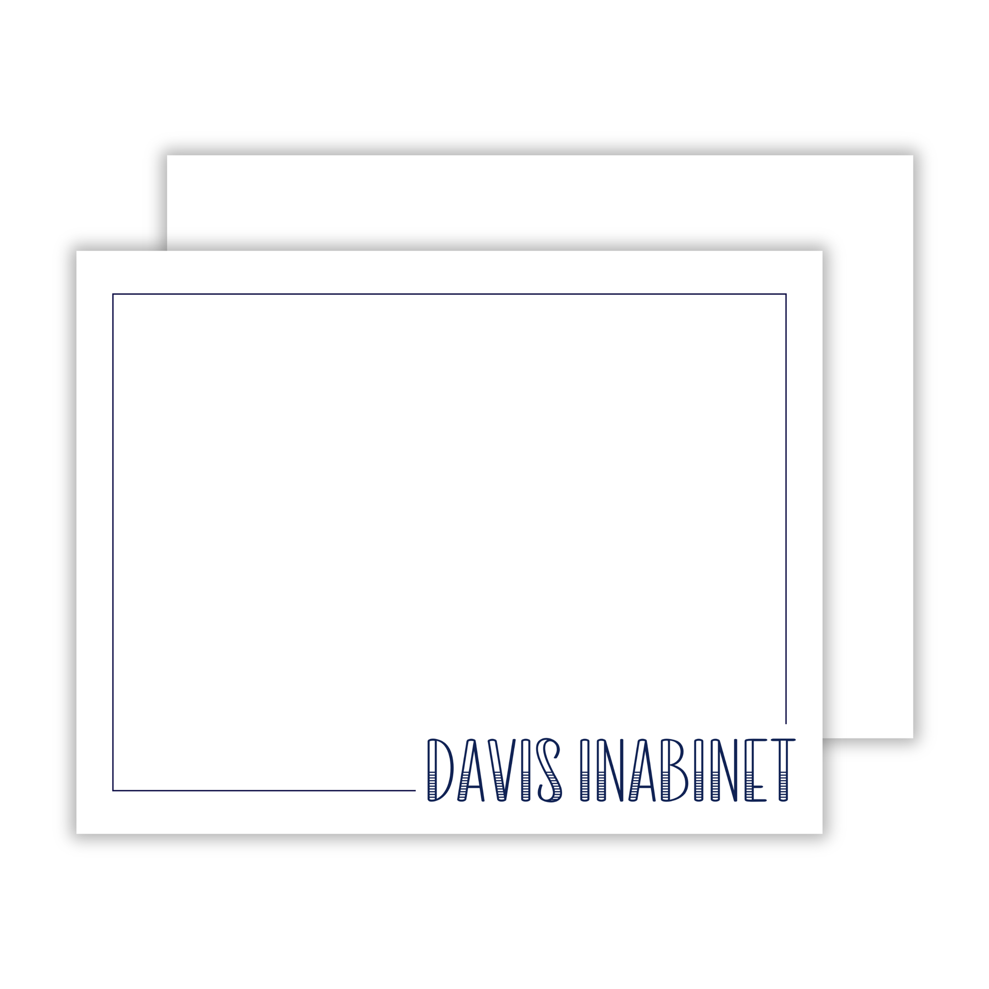 casual personalized notecard set with drawn outline name, ShooFly Paper Co. Auburn, Alabama