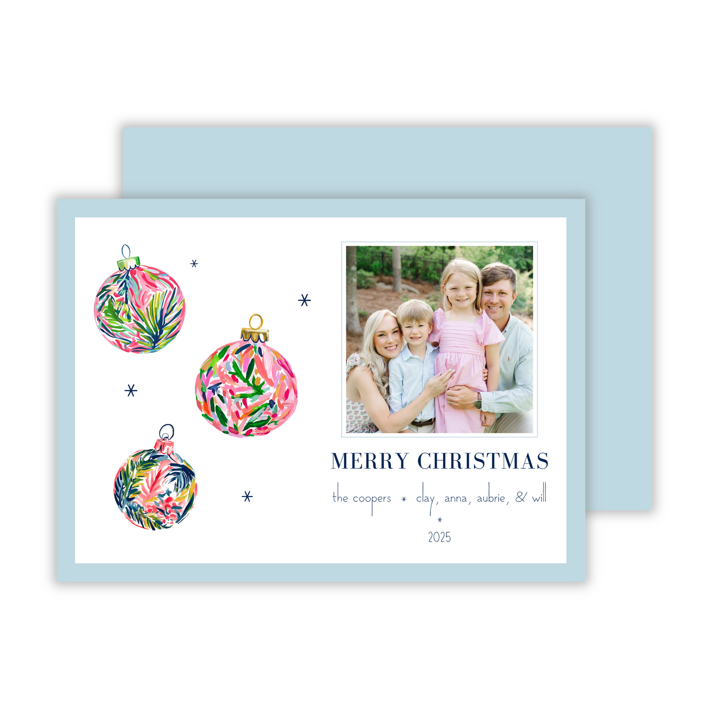 Bright Baubles Christmas Card - Blue