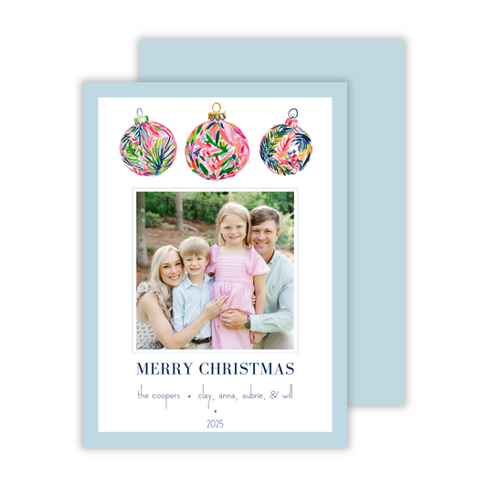 Bright Baubles Christmas Card - Blue