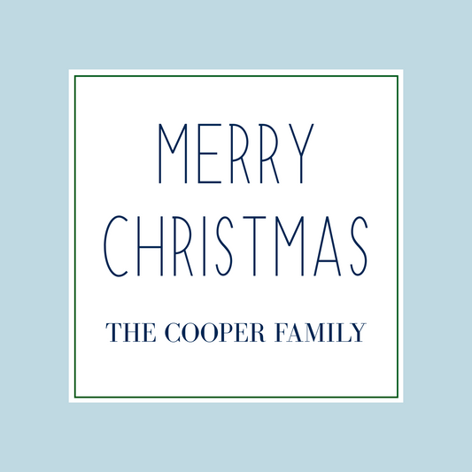 solid blue christmas gift tag from the bright baubles collections, ShooFly Paper Co. Auburn, Alabama