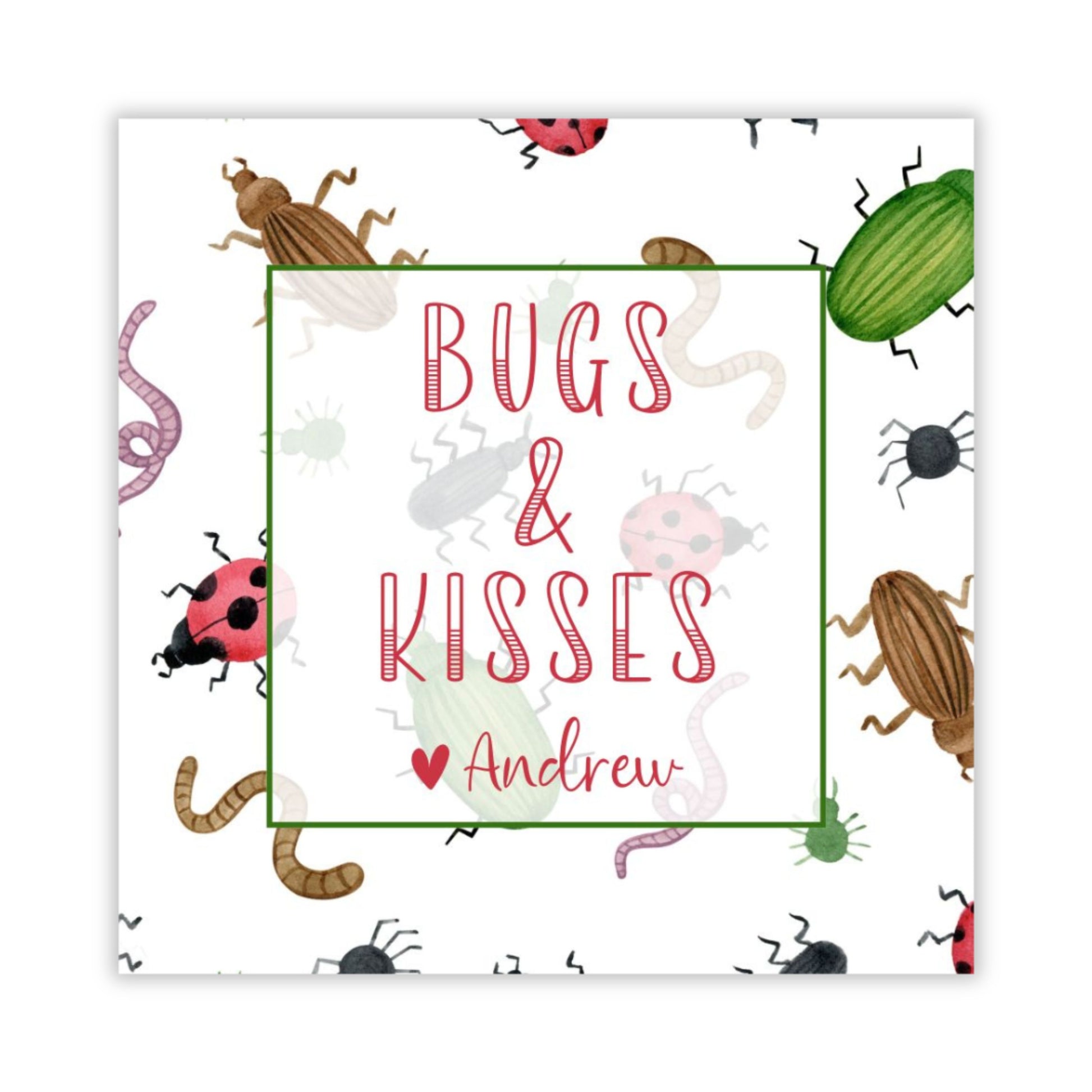 personalized gift tag with bugs & kisses, class gift tag for gummy worms, ShooFly Paper Co. Auburn, Alabama