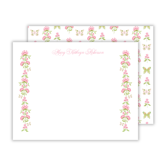 personalized notecard set with watercolor butterfly and floral design, ShooFly Paper Co. Auburn, Alabama