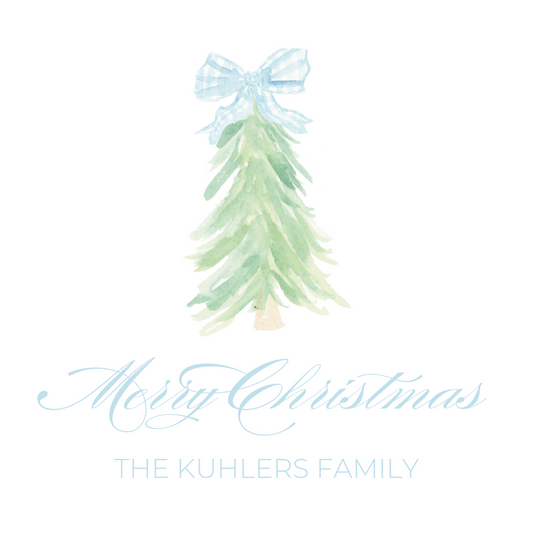 Bow Tree Christmas Gift Tag - Blue