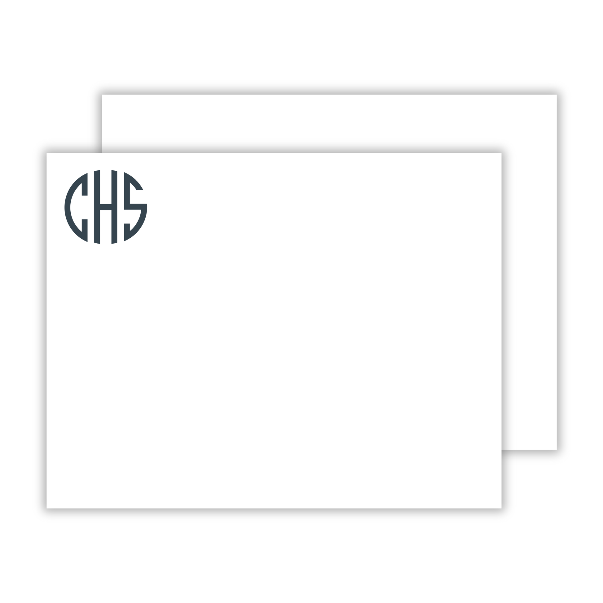 personalized notecard set with round monogram in top corner, ShooFly Paper Co. Auburn, Alabama