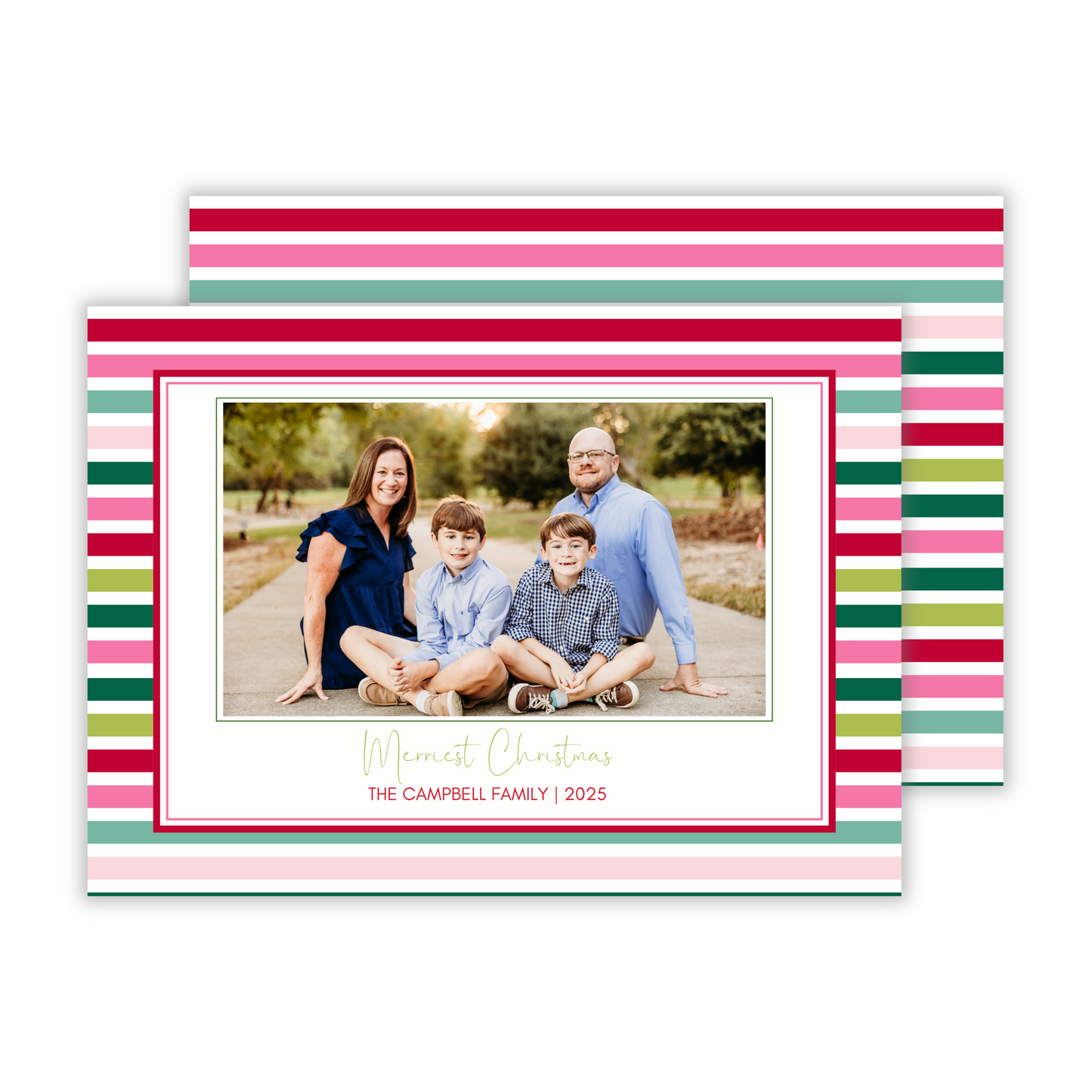 bright christmas card with colorful stripes, ShooFly Paper Co. Auburn, Alabama