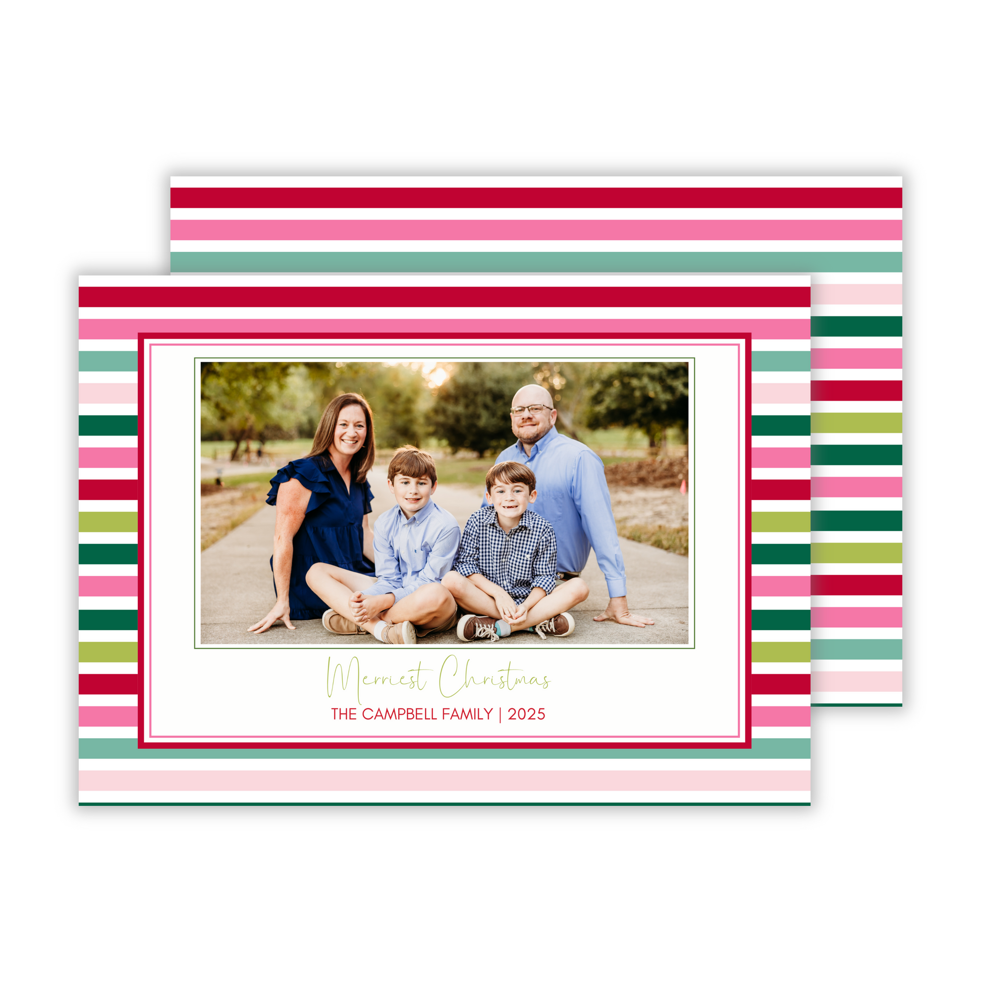 bright christmas card with colorful stripes, ShooFly Paper Co. Auburn, Alabama