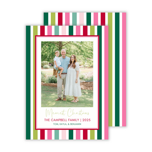 bright christmas card with colorful stripes, ShooFly Paper Co. Auburn, Alabama
