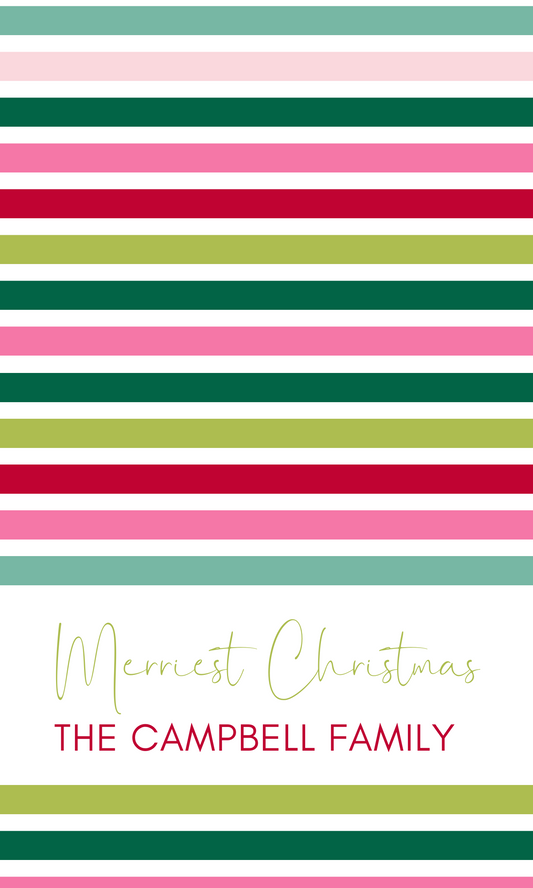christmas gift tag with color stripes, ShooFly Paper Co. Auburn, Alabama