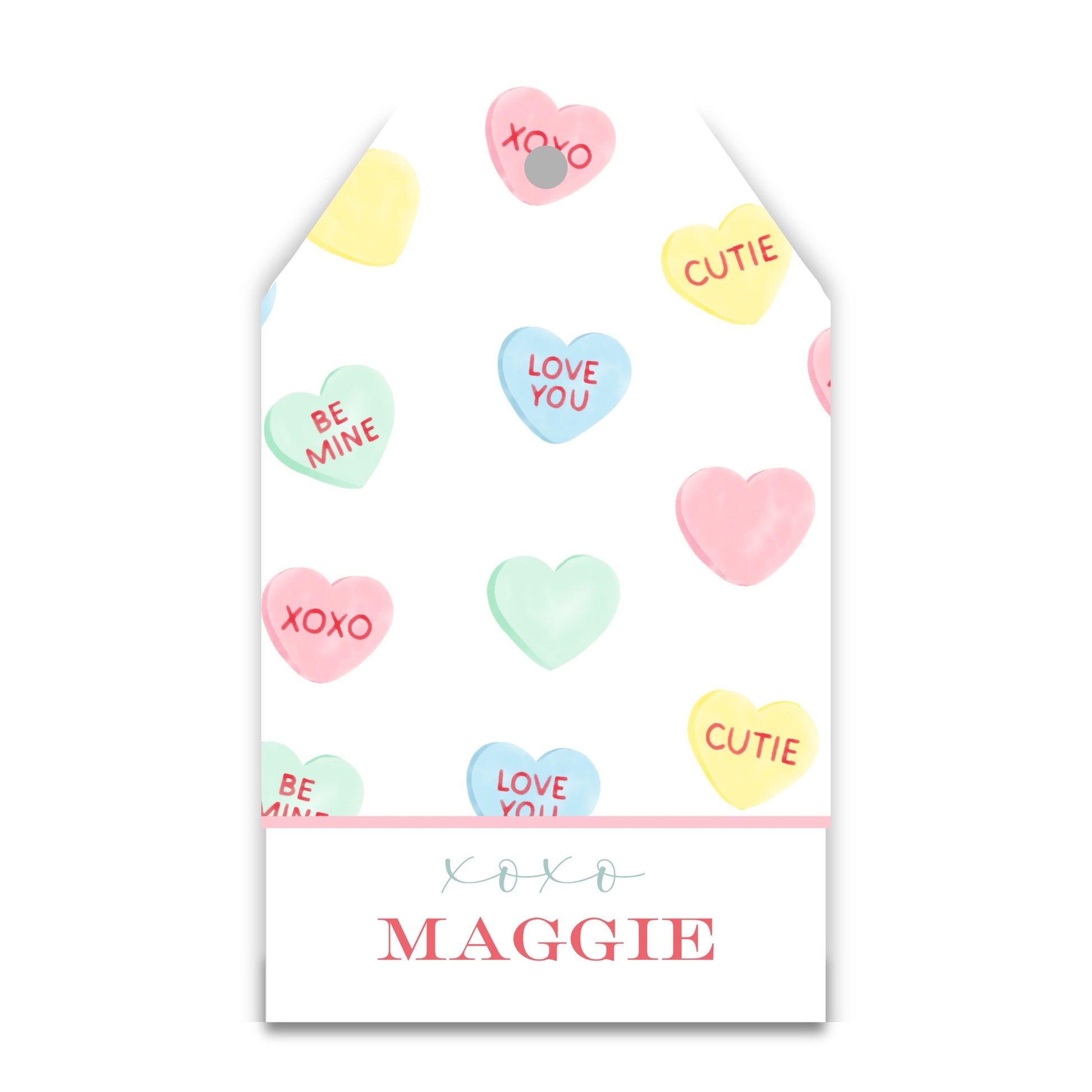 valentines gift tag with drawn conversation hearts, sweetheart valentine, ShooFly Paper Co. Auburn, Alabama
