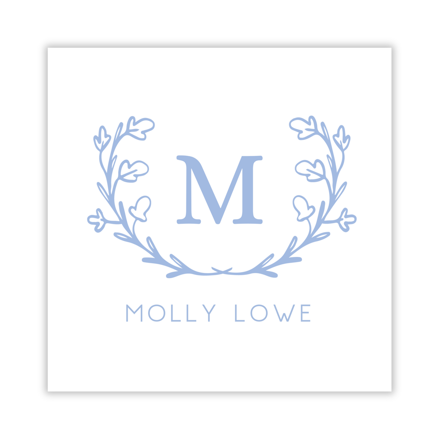 gift tag with drawn flower crest and single initial, ShooFly Paper Co. Auburn, Alabama