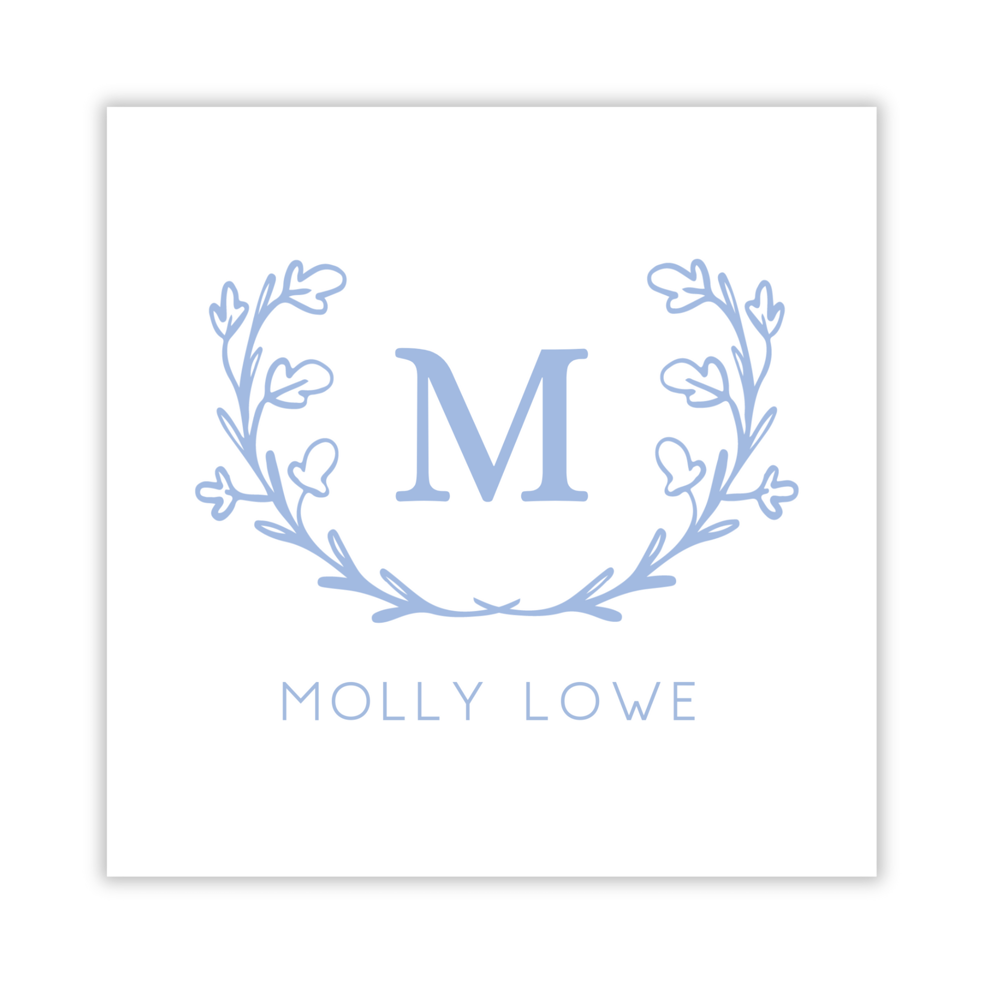 gift tag with drawn flower crest and single initial, ShooFly Paper Co. Auburn, Alabama