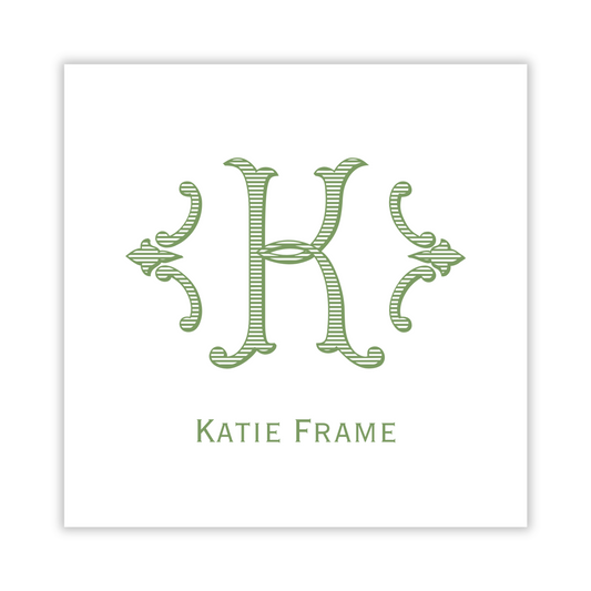 personalized gift tag with elegant romanesque initial and name, ShooFly Paper Co. Auburn, Alabama