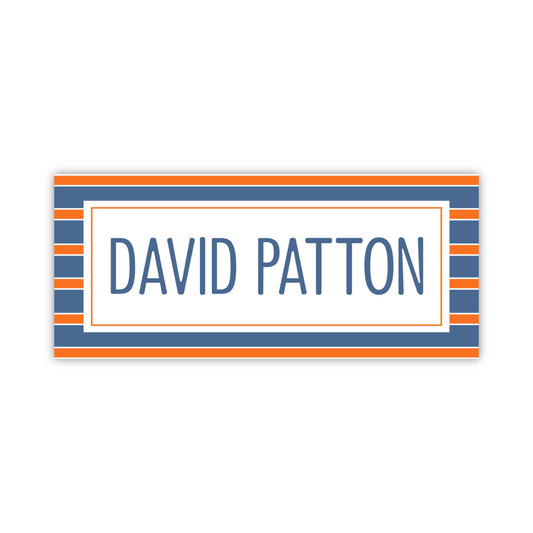 Water Resistant Name Labels - Blue & Orange Stripe