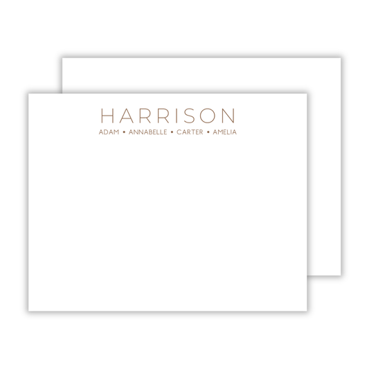 personalized notecard set with family name in simple sans serif font, ShooFly Paper Co. Auburn, Alabama