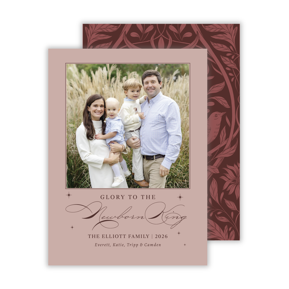 personalized photo Christmas card with light and deep pink hues, ShooFly Paper Co. Auburn, Alabama