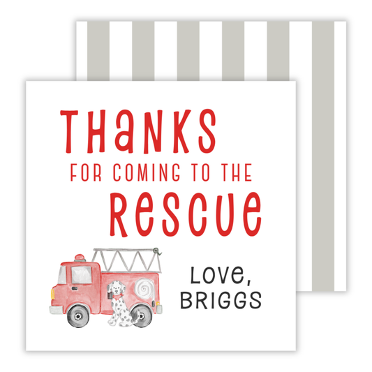 personalized party favor tags for fire truck themed birthday party, ShooFly Paper Co. Auburn, Alabama