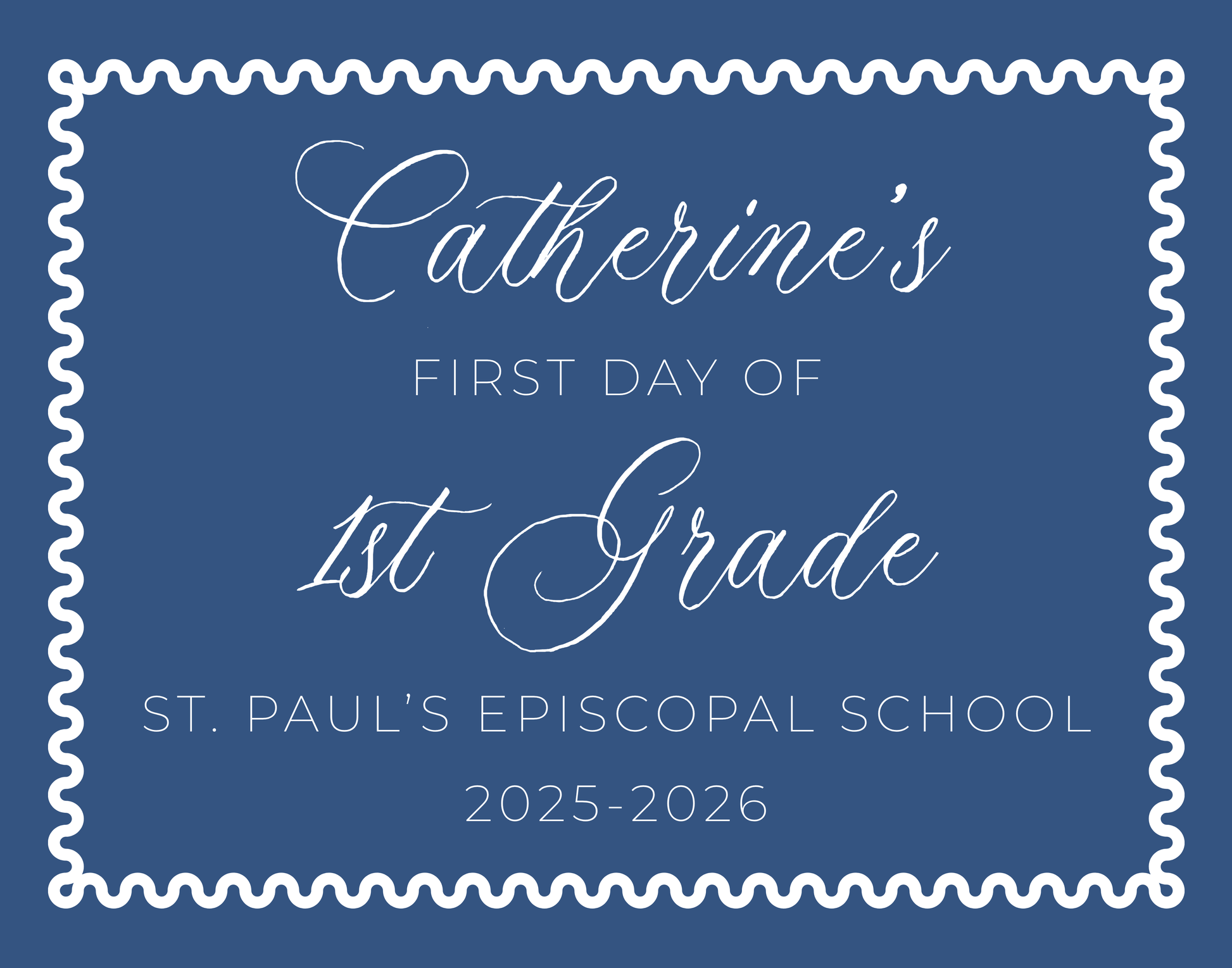 personalized blue sign for first day of school, ShooFly Paper Co. Auburn, Alabama