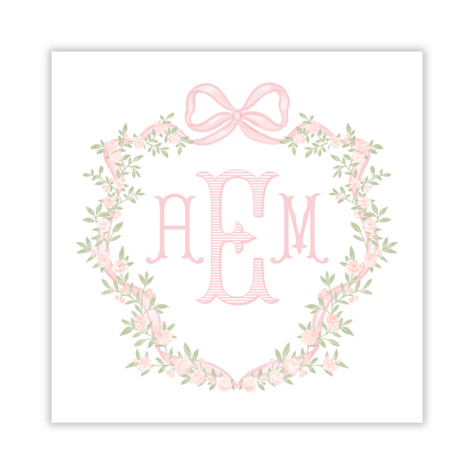 gift tag for little girl with floral crest and elegant monogram, ShooFly Paper Co. Auburn, Alabama