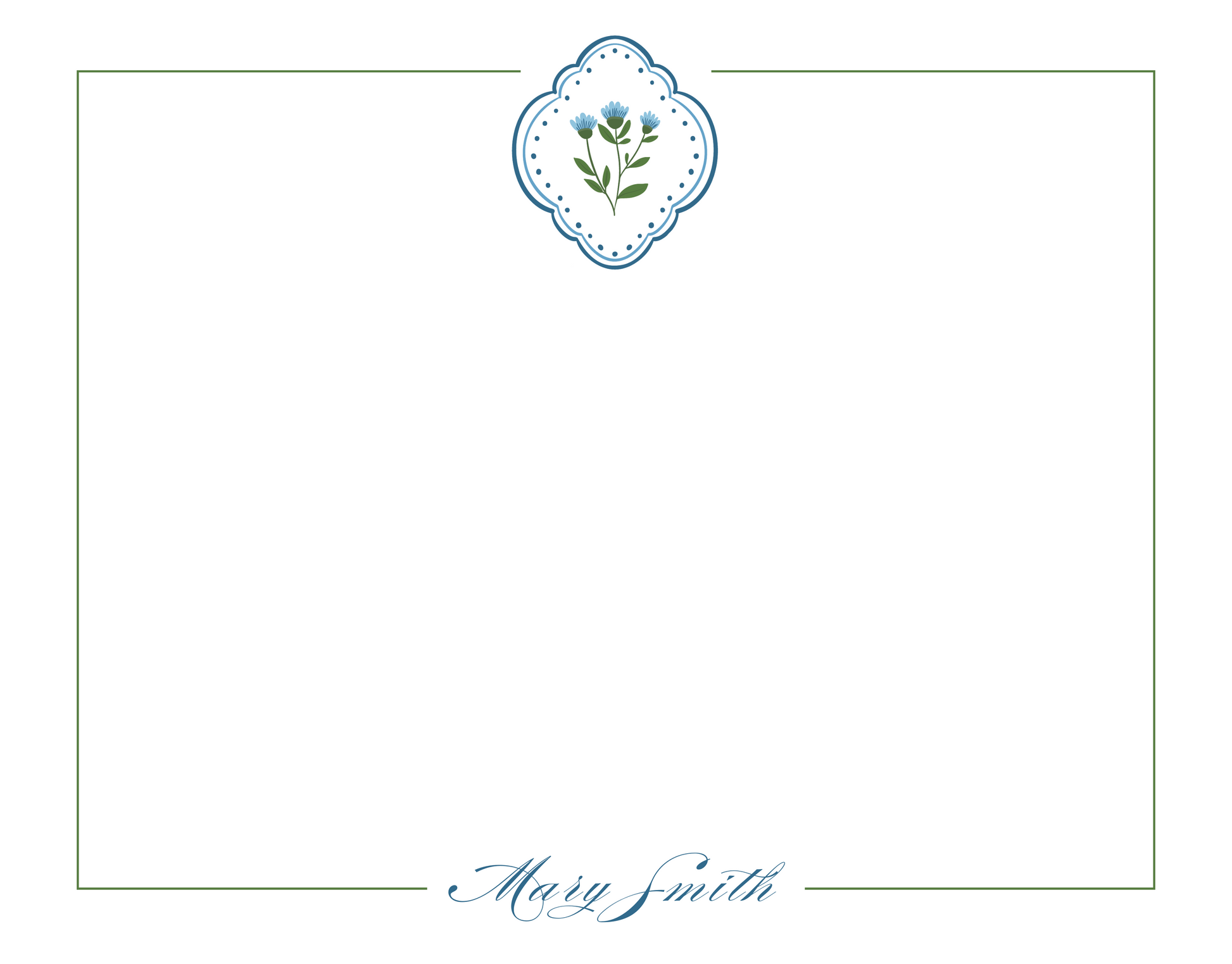 Personalized Floral Stationery, blue & green ShooFly Paper Co.