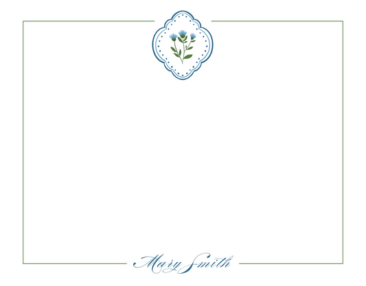 Personalized Floral Stationery, blue & green ShooFly Paper Co.